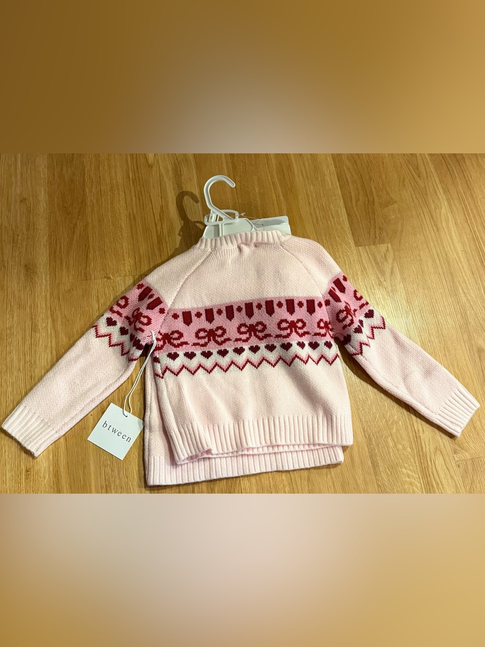 Btween Girls' 3pc Pink Fair Isle Heart Knit Sweater Skirt Set - Bows/Hearts - 2T